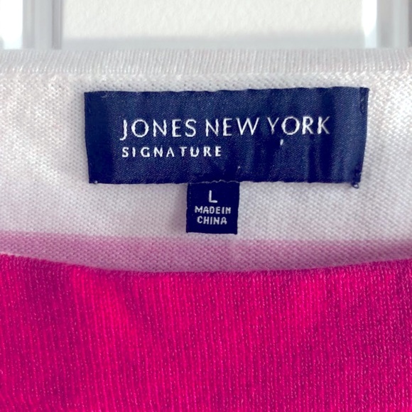 🚫Jones New York Sweater Crew Neck Striped White Pink Black, Size L - Picture 5 of 8